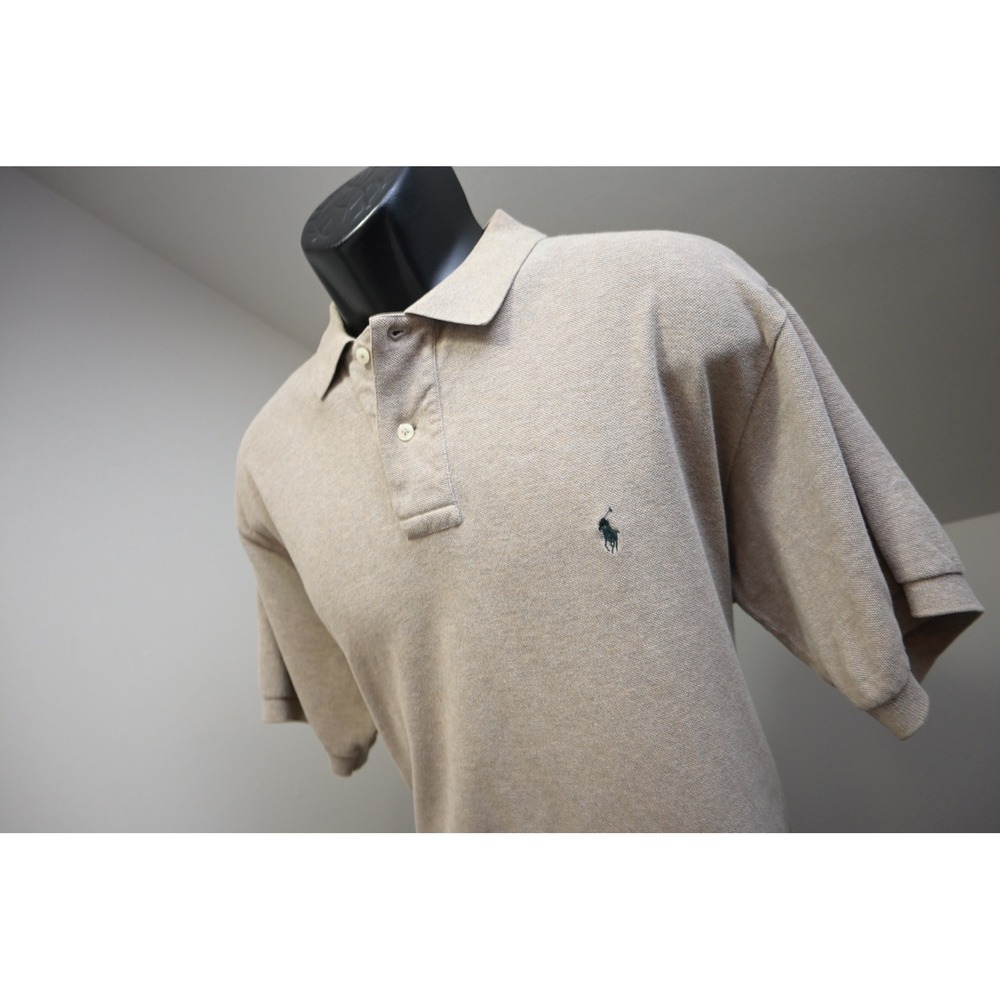 Polo Ralph Lauren Polo Shirt Mens Large Tan Short Sleeve Pique Pony Logo Fair